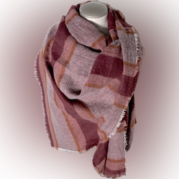 Old Navy Burgundy Red Orange striped Oversized Blanket Scarf | 78"X40" - Picture 1 of 5
